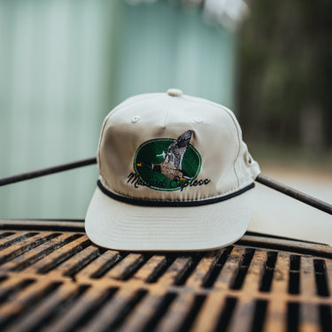 Birch hat with black rope with duck and Mallard Express product shot