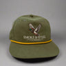 Green cap with gold rope with duck design and 'Smoke & Steel Outdoors' text 