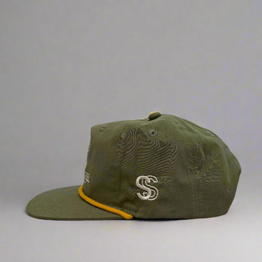 Green hat with gold rope Mallard Smoke & Steel Outdoor hat left view