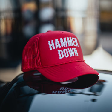 hammer down left lane trucker hat on truck